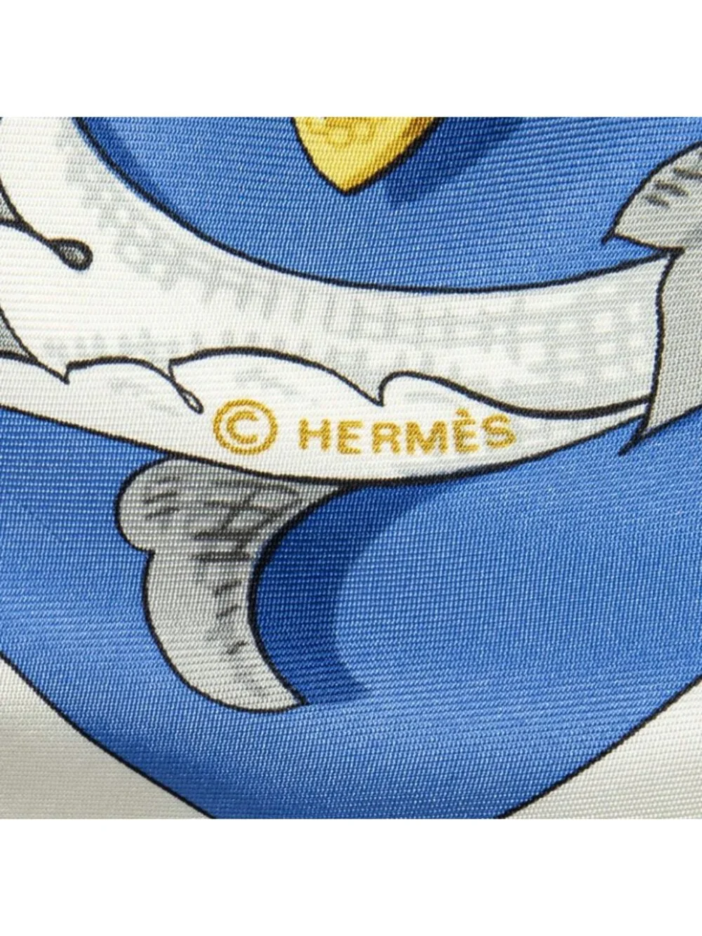 Hermes Scarf Blue Ivory Gold Silk